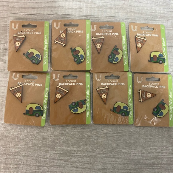 Lot Of 8 Packs Camping 2 Pins Enamel Smiley Face Camper Pennant Happy Camper - Picture 1 of 4